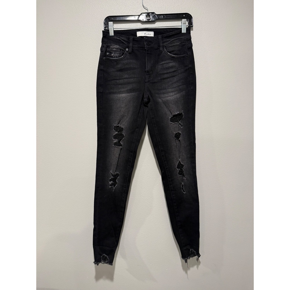 KanCan Distressed Skinny Jeans Faded Black Ripped Raw Hem‎ KC7103DG Womens 5/26